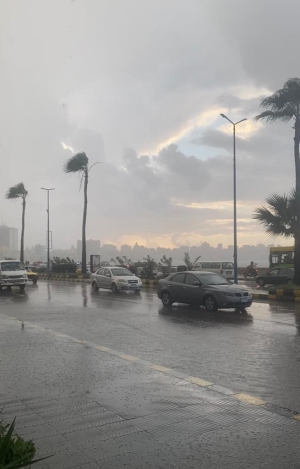 أمطار ورياح عاصفة تضرب «برج العرب».. وتحذيرات عاجلة للمواطنين بالإسكندرية