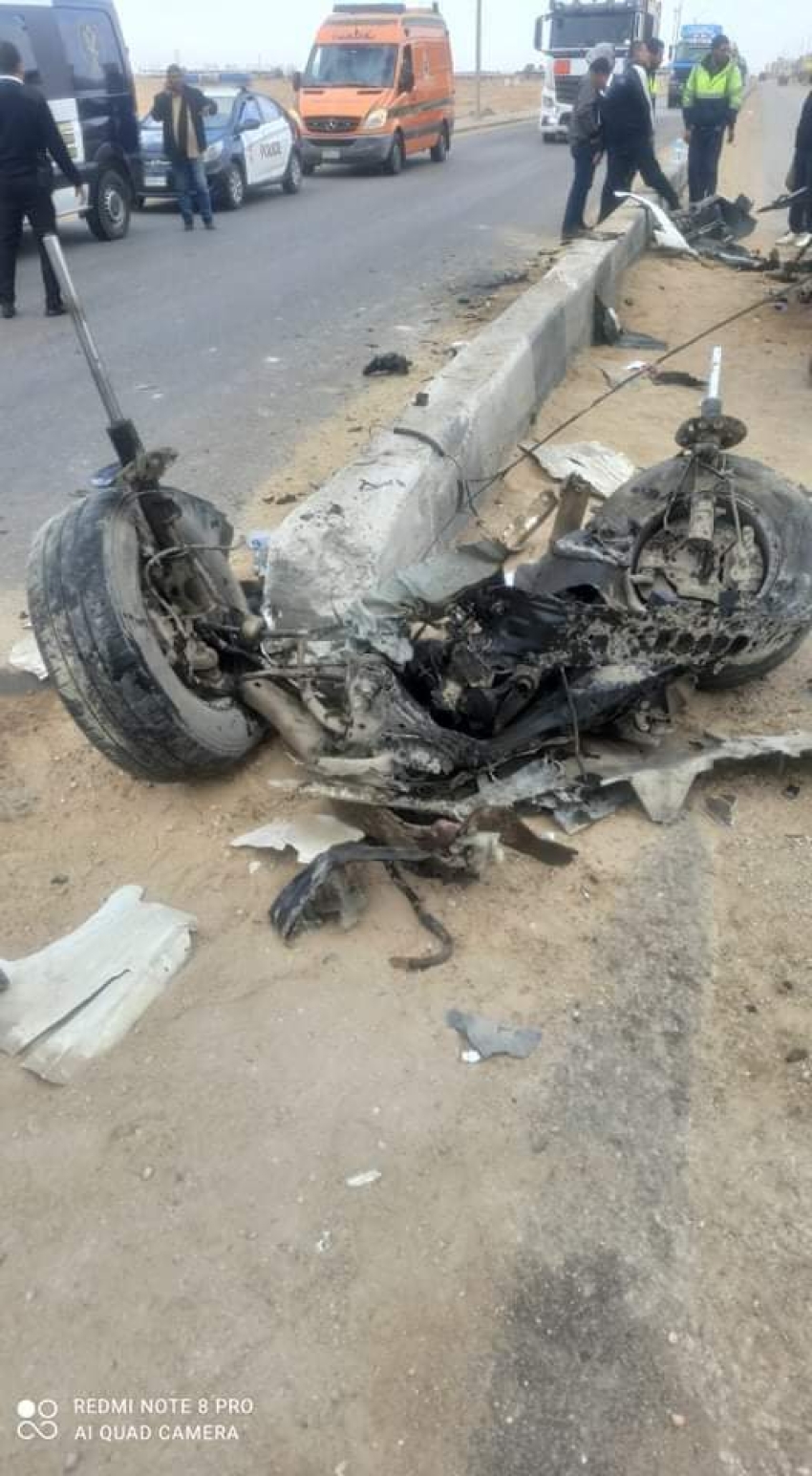 اصابة ٨ أشخاص في حادث تصادم ملاكي مع ميكروباص بطريق مصر إيران بالسويس