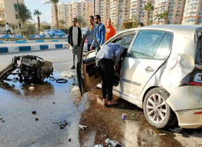 ننشر اسماء المصابين في حادث تصادم سيارتين ملاكي امام قرية الحجاج بالسويس